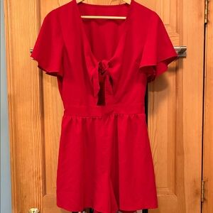 Red Tie-Front Shorts  Romper Sz M